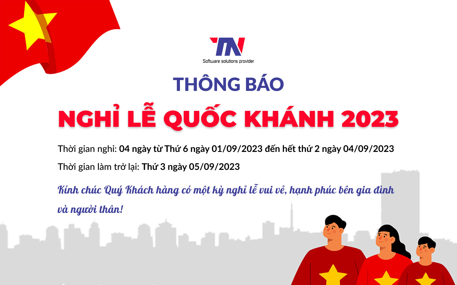 Thông báo lịch nghỉ Lễ Quốc khánh 02/09/2023